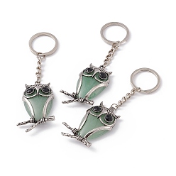 Green Aventurine Owl Natural Green Aventurine Pendant Keychain, with Alloy & Iron Findings, 10cm
