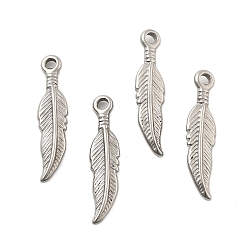 Нержавеющая Сталь Цвет 304 подвески из нержавеющей стали, перо, цвет нержавеющей стали, 25.5x6x2.5 мм, отверстие : 2 мм