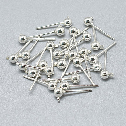 Silver 925 Sterling Silver Stud Earring Findings, with 925 Stamp, Silver, 14.5x3.5mm, Hole: 1mm, pin: 0.7mm
