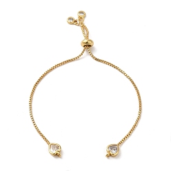 Real 18K Gold Plated Rack Plating Brass with Cubic Zirconia Bracelet Making, Heart Slider Bracelet Making, Cadmium Free & Lead Free, Real 18K Gold Plated, 8-7/8 inch(22.4cm), Hole: 1.2mm