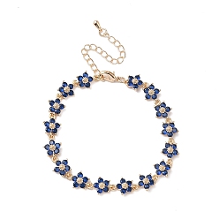 Темно-Синий Браслеты-цветы с кубическим цирконием, украшения из латуни для женщин, реальный 18 k позолоченный, темно-синий, 6-3/4 дюйм (17.2 см)