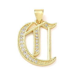 Letter C Латунные микро проложить кубического циркония подвески, стойки покрытие, без свинца и без кадмия, долговечный, реальный 18 k позолоченный, буквы, буква С, 21x16.5x1.8 мм, отверстие : 3.5x5 мм