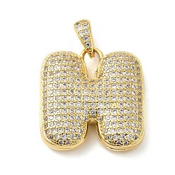Letter H Brass Micro Pave Cubic Zirconia Pendants, Cadmium Free & Lead Free, Long-Lasting Plated, Real 18K Gold Plated, Letter H, 20.5x20x5.5mm, Hole: 4.5x3mm