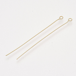 Real 18K Gold Plated Brass Eye Pins, Real 18K Gold Plated, 50x0.5mm, Hole: 1.6mm