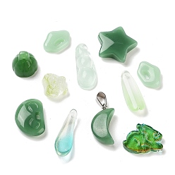 Green Mixed Styles & Shapes Glass Cabochons/Pendants/Links/Beads, Green, 8~37x6~20x2.5~10.5mm, Hole: 0.5~4mm