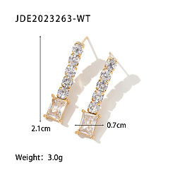 JDE2023263-WT Chic French Style Titanium Steel Earrings with Green and White Zircon Pendant