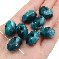 Teal Two Tone Acrylic European Beads, Imitation Stone, Large Hole Beads, Oval, Teal, 20x14mm, Hole: 5mm, 5pcs/bag