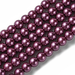 Rouge Violet Moyen Brins de perles rondes en verre teinté écologique, Grade a, cordon en coton fileté, support violet rouge, 6mm, Trou: 0.7~1.1mm, Environ 72 pcs/chapelet, 15 pouce
