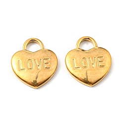 Golden 304 Stainless Steel Pendants, Heart, with Word Love, Valentine's Day, Golden, 17x15x2.5mm, Hole: 4x4.5mm