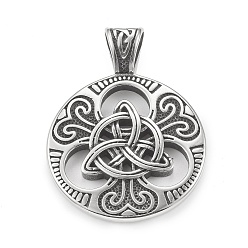 Antique Silver Viking Norse 304 Stainless Steel Pendants, Flat Round with Triquetra Knot Charm, Antique Silver, 45x33x8mm, Hole: 5.5x8.5mm
