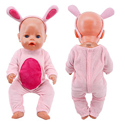 Pink Комбинезон для куклы из ткани кролика и повязка на голову, пижама повседневная одежда комплект одежды, для 18 дюймовая кукла аксессуары для переодевания, розовые, 310x235x140 мм