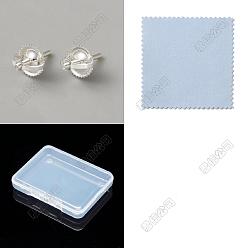 Argent 3 paires 925 écrous à vis en argent sterling, avec 1 feuille de tissu suédé double face chiffon de polissage argenté, argenterie, 11x6mm