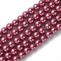 Rouge Violet Moyen Brins de perles de verre teints écologiques, Grade a, ronde, cordon en coton fileté, support violet rouge, 6mm, Trou: 1.2~1.5mm, Environ 70 pcs/chapelet, 15.7 pouce