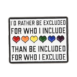 Black Pride Month Rainbow Heart Enamel Brooches, I'd Rather Excluded For Who I Included Alloy Lapel Pin Backs for Backpack Clothes, Black, 23.5x30.5mm
