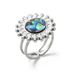 Нержавеющая Сталь Цвет Плоские круглые 304 перстни из ракушки пауа из нержавеющей стали для женщин, цвет нержавеющей стали, 20.5 мм, внутренний диаметр: 17 мм