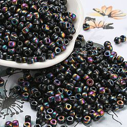 Old Rose Iris Glass Seed Beads, Half Plated, Two Tone, Round, Old Rose, 6/0, 4x3mm, Hole: 1.4mm