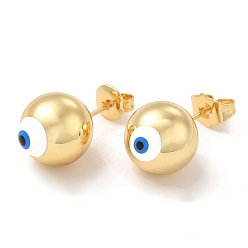 White Enamel Evil Eye Stud Earrings, Real 18K Gold Plated Brass Ball Post Earrings for Women, White, 12mm, Pin: 0.7mm