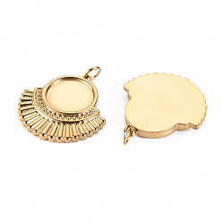 Real 14K Gold Plated 304 Stainless Steel Pendant Cabochon Settings, with Jump Rings, Real 14K Gold Plated, Tray: 11.5mm, 24x23x3mm, Jump Ring: 3.8x0.5mm, 2.8mm inner diameter
