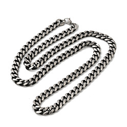 Antique Silver 201 Stainless Steel Cuban Link Chain Necklace, Antique Silver, 23.70 inch(60.2cm)