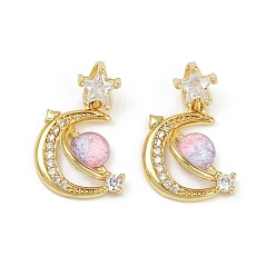 Разноцветный Латунные микро проложить кубического циркония подвески, Луна и звезды, cmолой, без свинца и без кадмия, долговечный, стойки покрытие, реальный 18 k позолоченный, красочный, 21.5 мм, отверстие : 4.5x2 мм