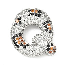 Letter Q Латунные микро проложить кубического циркония подвески, долговечный, стойки покрытие, письмо амулеты, платина, Буква Q, 23x22x7 мм, отверстие : 5.2x3 мм