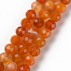 Dark Orange Natural Banded Agate/Striped Agate Beads Strands, Round, Faceted, Dyed, Dark Orange, 8mm, Hole: 1.2mm, about 49~50pcs/strand, 14.96 inch(38cm)