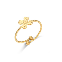 Four-petal flowers Adjustable Zircon Cross Pendant Ring Set - Stainless Steel 18K Plated Jewelry for Women