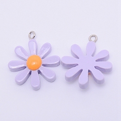 Lilac Resin Pendants, with Platinum Plated Iron Loops, Daisy, Lilac, 28x23.5x2mm, Hole: 2mm