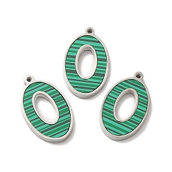 Stainless Steel Color Synthetic Malachite Pendants, Number 0 Charms, with 304 Stainless Steel Findings, Stainless Steel Color, 17x10x2mm, Hole: 1mm