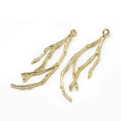 Real 18K Gold Plated Brass Pendants, Branch, Real 18K Gold Plated, 43x13x2mm, Hole: 1mm