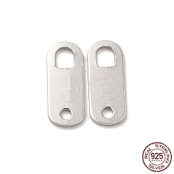 Platinum Rhodium Plated 925 Sterling Silver Links, Chain Tabs, with 925 Stamp, Platinum, 8x3.3x0.4mm, Hole: 0.8mm&2x1.5mm