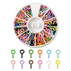 Mixed Color 500Pcs Spray Painted Iron Screw Eye Pin Peg Bails, For Half Drilled Beads, Mixed Color, 10x5x1mm, Hole: 2.5mm, Pin: 1.5mm