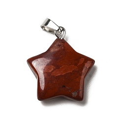 Red Rainbow Jasper Natural Red Rainbow Jasper Pendants, Star Charms, with Platinum Tone Stainless Steel, 22~22.5x19~20x5~5.5mm, Hole: 5x3mm