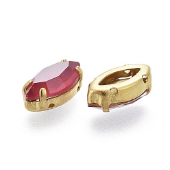 Светло-сиамский Шить на горный хрусталь, стиль мокко, стекло горный хрусталь, с позолоченными латунными зубцами, граненые, лошадиный глаз , Light Siam, 12x6x4.5 мм, отверстие : 0.8 мм