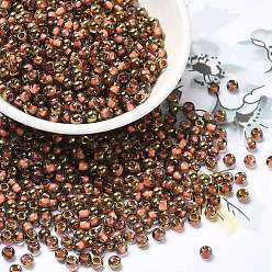Salmon Glass Seed Beads, Half Plated, Inside Colours, Round Hole, Round, Salmon, 4x3mm, Hole: 1.4mm, 5000pcs/pound