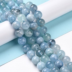 Aquamarine Natural Aquamarine Beads Strands, Round, 10mm, Hole: 1mm, about 38pcs/strand, 15.3 inch