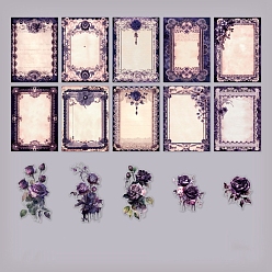 Indigo Flower Scrapbook Paper Pads & PET Stickers Set, for DIY Album Scrapbook, Background Paper, Diary Decoration, Indigo, 140x100mm, 30pcs/set