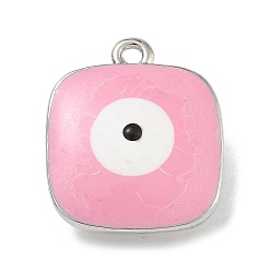 Pink Подвески из латуни с покрытием из эмали, долговечный, без свинца и без кадмия, платина, квадрат с рисунком от сглаза, розовые, 14x11.5x6 мм, отверстие : 1.2 мм