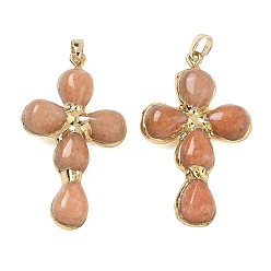 Red Aventurine Natural Red Aventurine Pendants, Cross Charms, with Golden Tone Brass Findings, 38~41x22.5~23.5x5.5~6mm, Hole: 5.5x3.5mm