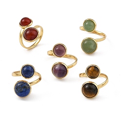 Gemstone Регулируемые кольца-манжеты с различными драгоценными камнями, 304 из нержавеющей стали шириной полосы кольца, плоско-круглые, золотые, 9~11.5 мм, размер США 7 1/4 (17.5 мм)
