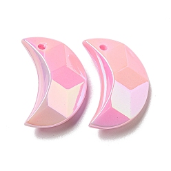 Pearl Pink UV Plating Acrylic Pendants, Faceted, Moon, Pearl Pink, 29x19x9mm, Hole: 2.5mm