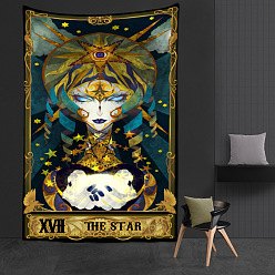 Dark Cyan Rectangle with Tarot Polyester Decoration Backdrops, Photography Background Banner Decoration for Party Home Decoration, The Star XVII, 95x73mm