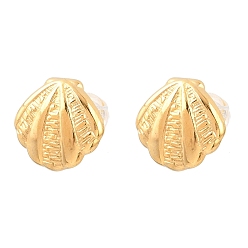 Chapado en Oro Real 18K 316l Pendientes de botón de acero inoxidable quirúrgico para mujer, shell forma, real 18 k chapado en oro, 12x12.5 mm