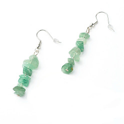 Green Aventurine Natural Green Aventurine Chip Beads Dangle Earrings, Brass Jewelry for Girl Women, Platinum, 53.5~54.5mm, Pin: 0.5mm