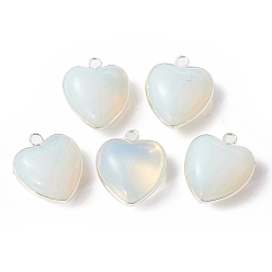 Opalite Opalite Pendants, with Silver Color Plated Brass Findings, Heart Charms, 18~19x15~17x7~10mm, Hole: 2mm