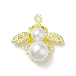 Light Gold Rack Plating Alloy Pendant Rhinestone Setting, with Acrylic Imitation Pearls, Bees Charms, Light Gold, 34.5~35x36.5x15mm, Hole: 2.7mm, Fit for 1.2mm Rhinestone