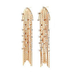 Real 18K Gold Plated Clear Cubic Zirconia Coreana Chains Tassel Dangle Stud Earrings, Brass Long Drop Earrings for Women, Nickel Free, Real 18K Gold Plated, 73x15mm, Pin: 0.7mm