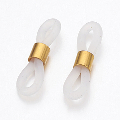 Golden Eyeglass Holders, Glasses Rubber Loop Ends, with Brass Findings, Golden, 20x6mm, Hole: 2x3mm