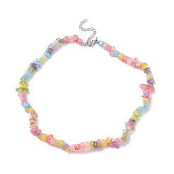 Crackle Quartz Synthetic Crackle Quartz Dyed Chips Chips Beaded Necklaces, with 304 Stainless Steel Chain Extender, 0.20~0.51 inch(0.5~1.3cm), 15.24''(38.7cm)