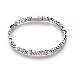 Stainless Steel Color 304 Stainless Steel Mesh Bracelets, with Bayonet Clasps, Stainless Steel Color, 8-5/8 inch(22cm), 6x3.5mm